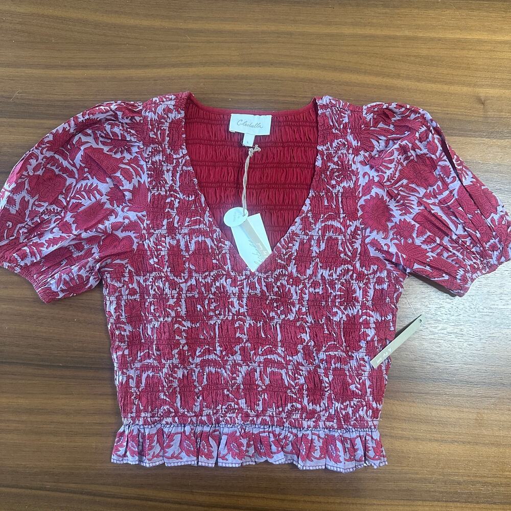 Cleobella Red Smocked Bella Top, Organic, Artisan, Cottagecore, Boho, Large NWT - Picture 2 of 7